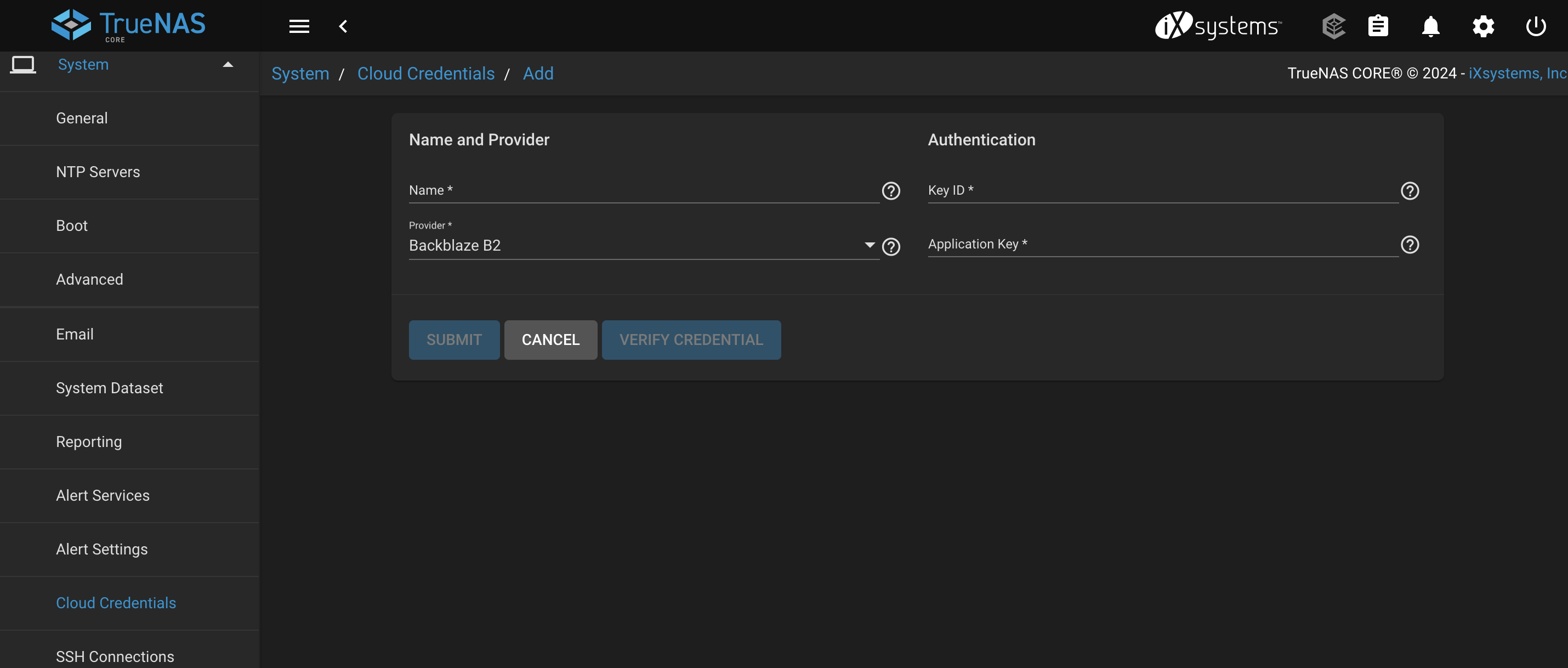 TrueNAS Cloud Crendetial Creation